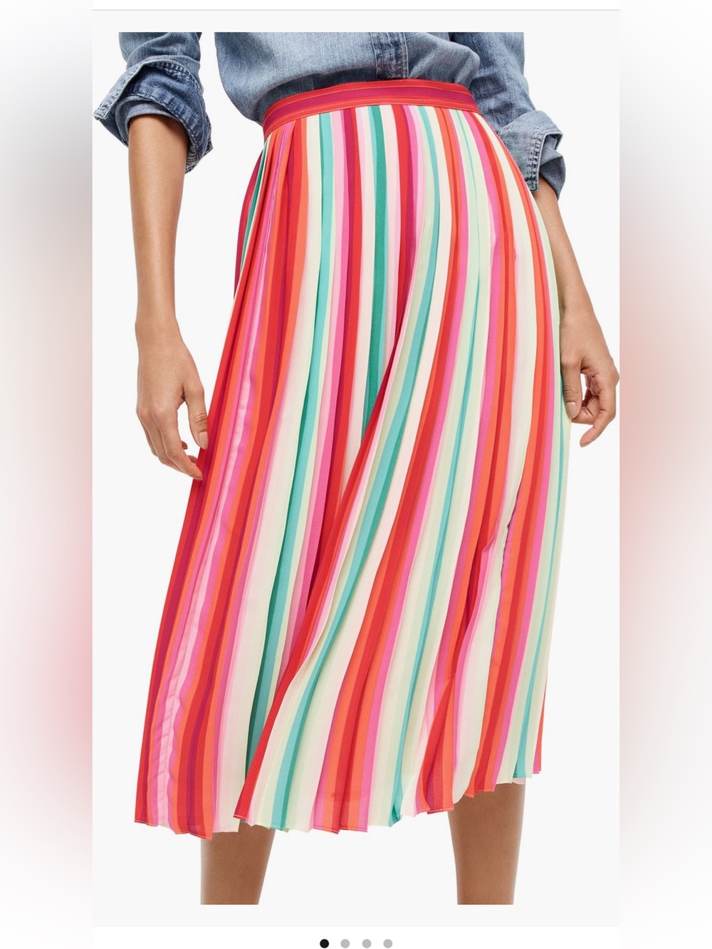 J.Crew J. crew Watermelon Stripe Pleat Skirt pleated pull on skirt size 10 NWT - Picture 2 of 4